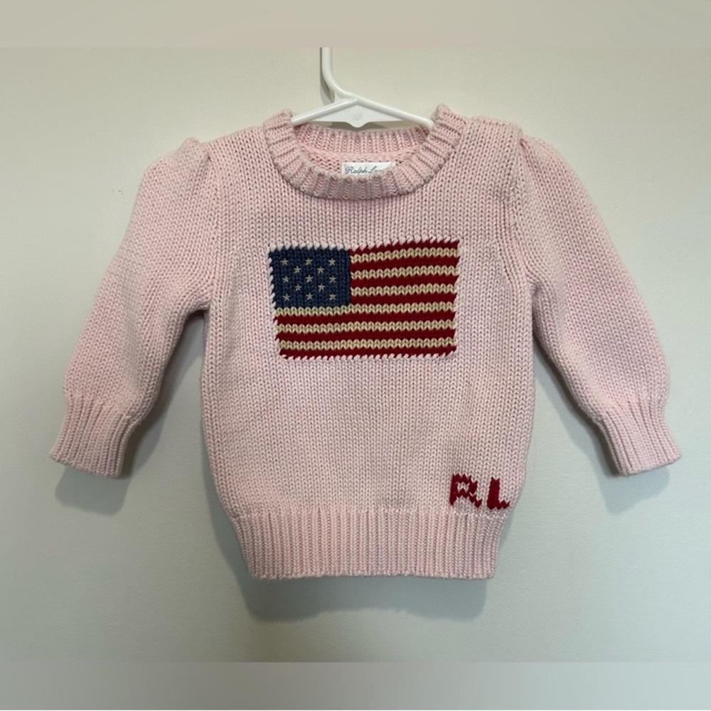 Ralph Lauren Pink Knit Sweater with Flag Design